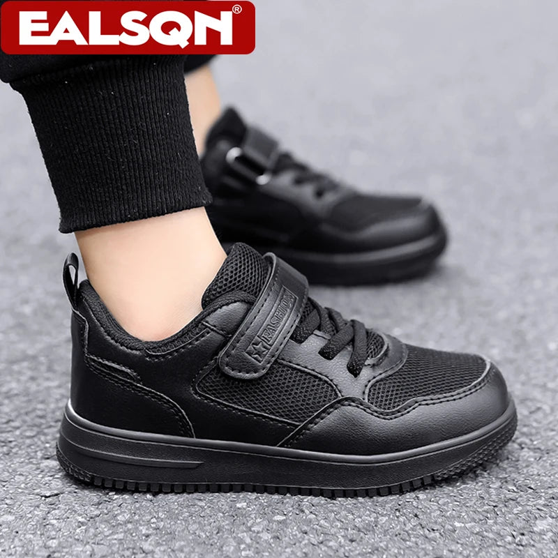 Children's Fashion Sports Shoes Black Student Kids Boys & Girls Non Slip Flat Walking Shoes Lightweight Breathable Tennis