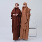 2PCS Muslim Women 2 Layer Hijab Dress Set Islamic Clothing Dubai Turkey Abaya Kaftan Eid Ramadan Djellaba Burqa Khimar Jalabiya