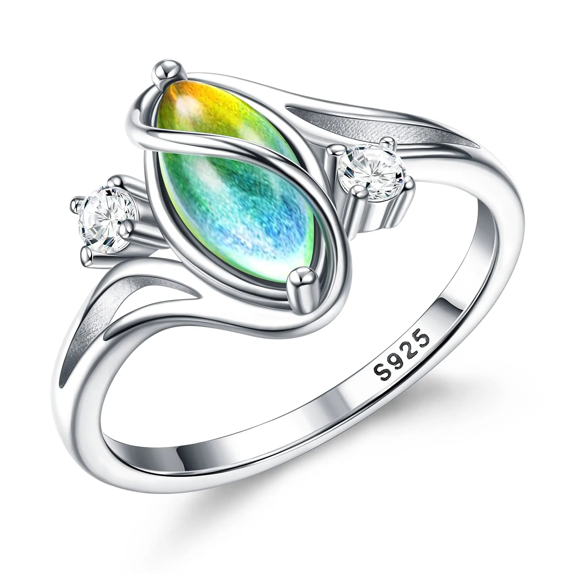 Fansilver 925 Sterling Silver Mood Rings for Women Cubic Zirconia Accents 18K Gold Plated Oval Moonstone Statement Silver Rings