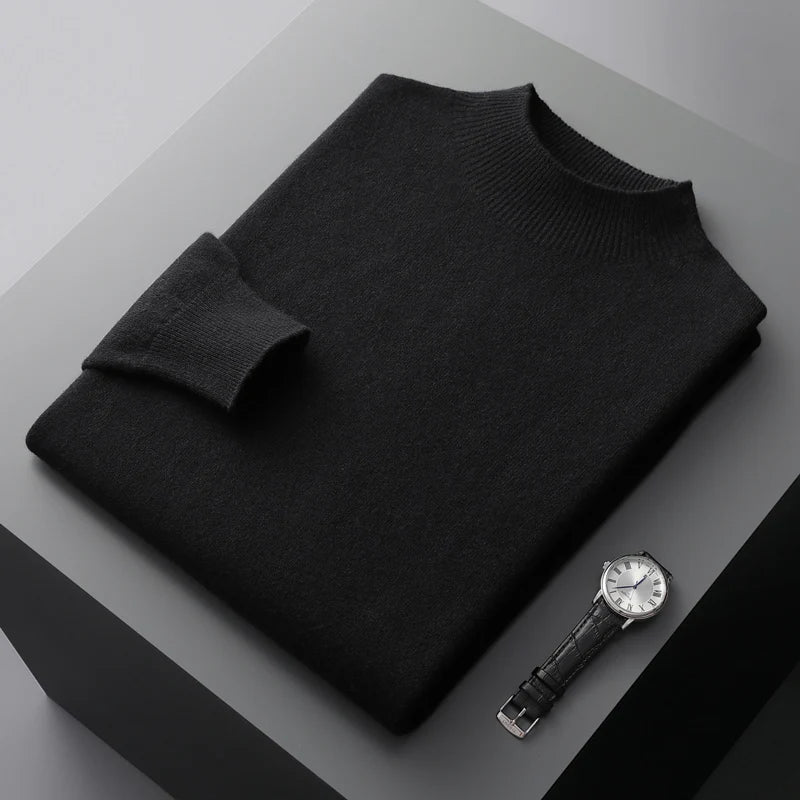 100% Pure Wool Cashmere Sweater Men's Half Turtleneck Pullover Casual Fashion Thickening Top Knitting Sweater