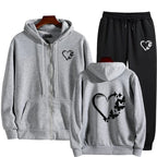 Fashion Womens Hoodies Coat Heart Printed Casual Zipper Jacket Jogging Sweatpants Daily Sports Clothing 2025 Quality Streetwear