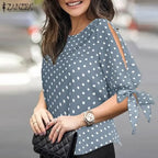 ZANZEA Woman Casual Polka Dots Printed Blouse Fashion Holiday Shirt Half Sleeve O-Neck Tunic Tops Elegant Party Chemise Oversize