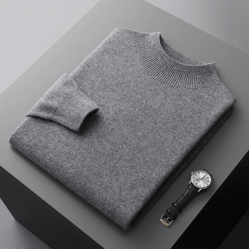 100% Pure Wool Cashmere Sweater Men's Half Turtleneck Pullover Casual Fashion Thickening Top Knitting Sweater