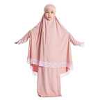 Muslim Kids Girls Hijab Dress Eid Djellaba Khimar Jalabiya Ramadan Skirt Set Prayer Garment Islam Burqa Abaya Robe Kaftan Hooded