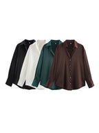 Women's Chic Lapel Collar Blouse Long Sleeve Button-Up Fashion Flowing Top Elegant Female Shirt Office