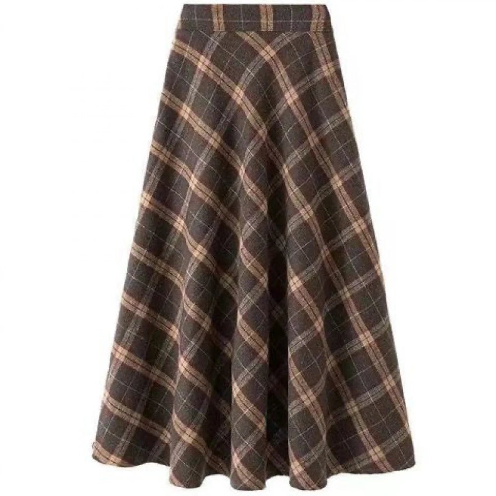 Women's Plaid Skirt Vintage A-line Large Swing Skirt High-Waisted Long Skirt