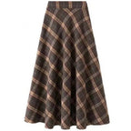Women's Plaid Skirt Vintage A-line Large Swing Skirt High-Waisted Long Skirt