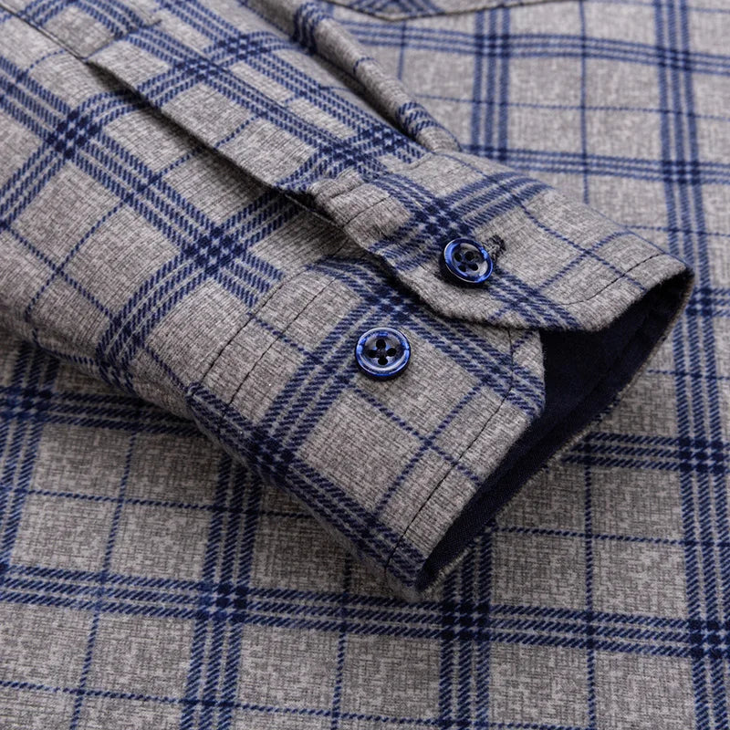 Autumn Winter Thicken Fleece Shirts For Men Business Plaid Shirt Long Sleeve Warm Clothes Male Single Pocket Classic Check Shirt