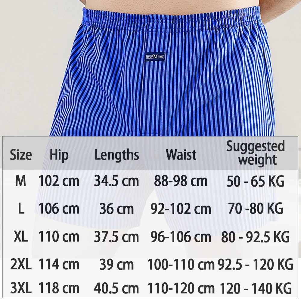 Plus Size Aro Pants Men's Pure Cotton Stripe Underwear Youth High Waist Loose Flat Corner Pants Breathable Casual Trousers M-3XL