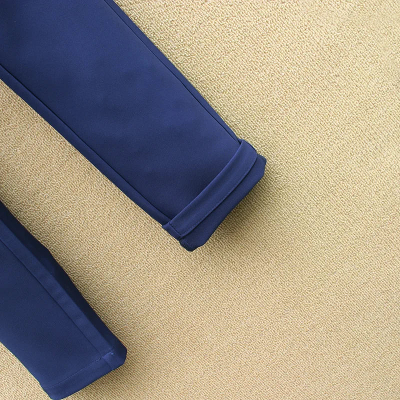 Eadodo Dark Blue Women's Dress Pants, Spring and Autumn Ol Business Attire Suit Pants, Dark Blue Work Pants, Slim Straight Pants, Drapey Wrinkle-Resistant Polyester Fabric Women's Casual Long Pants