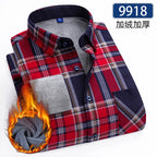 Autumn Winter Thicken Fleece Shirts For Men Business Plaid Shirt Long Sleeve Warm Clothes Male Single Pocket Classic Check Shirt