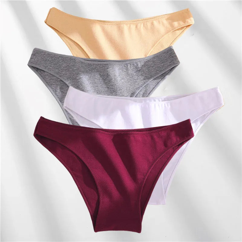 FINETOO 4Pcs Cotton High Cut Briefs Low Waist Lingerie Women Thin Comfortable Sexy Underwear Soft Stretch Basic Panties M-XXL