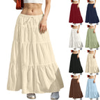 Fashion Women's Flared Ruffle Hem Women Solid Long Skirts Elastic Waist Elegant Long Skirt Spring Autumn Cake Dress Maxi Skirt