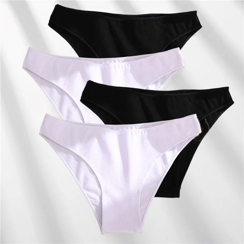 FINETOO 4Pcs Cotton High Cut Briefs Low Waist Lingerie Women Thin Comfortable Sexy Underwear Soft Stretch Basic Panties M-XXL