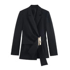 BSAY pants set 2pc suit women's clothing autumn new black Buckle embellished Blazer jackets high-waisted Straight trousers