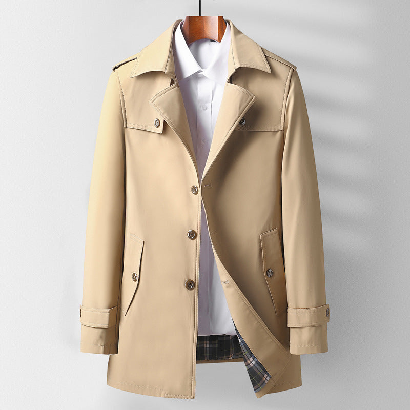 Mid-length Lapel Casual Fashionable Versatile Trench Coat For Young And Middle-aged