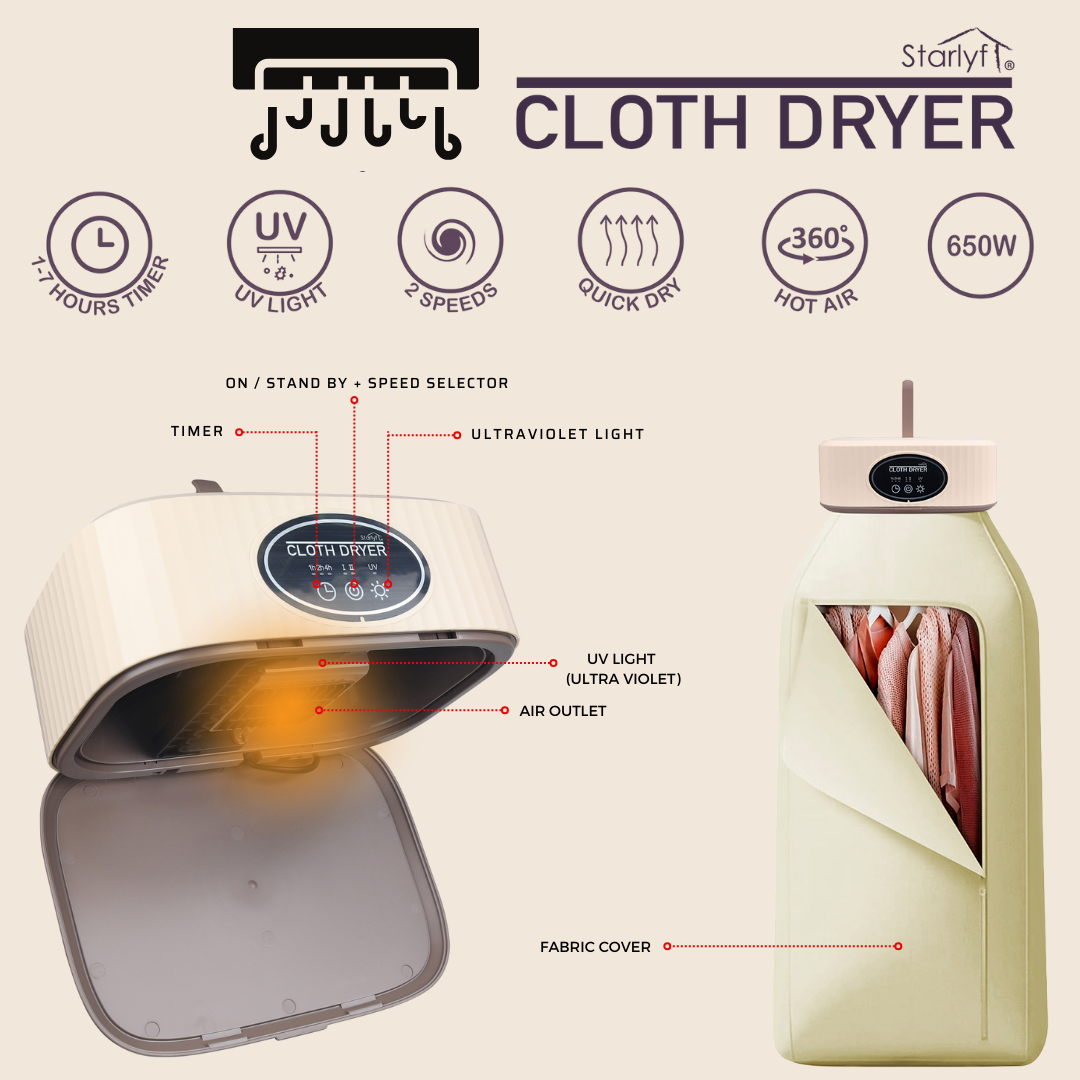 Máquina de secar roupa - Máquina de secar roupa portátil com temporizador, esterilizador e poupança de energia