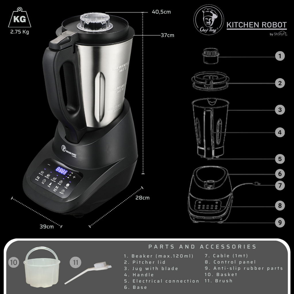 Conjunto completo de robots de cozinha Chef Tony
